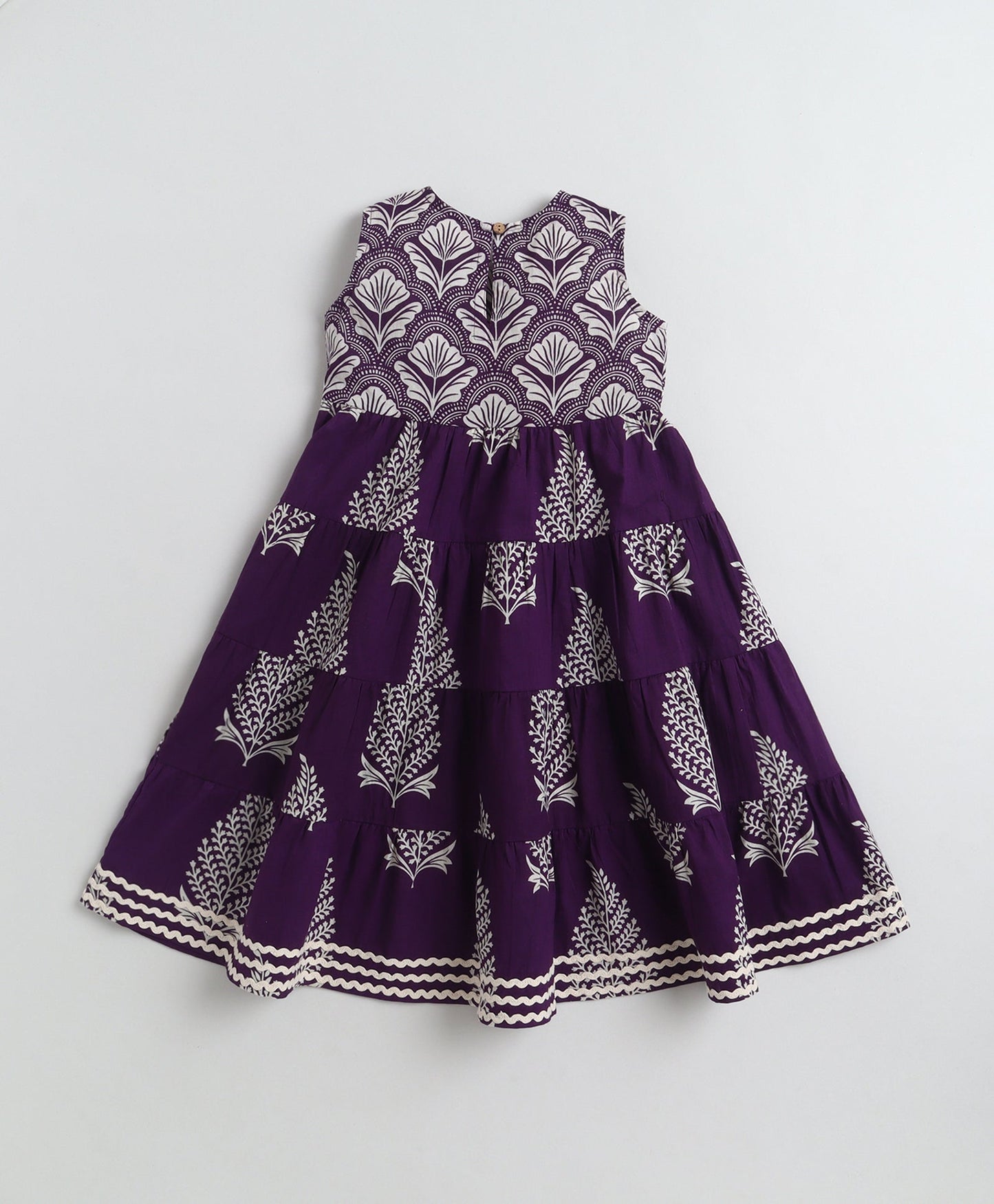 The Magic Wand Cotton Woven Sleeveless Butta Printed Laced Tiered Dress - Purple