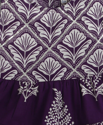 The Magic Wand Cotton Woven Sleeveless Butta Printed Laced Tiered Dress - Purple