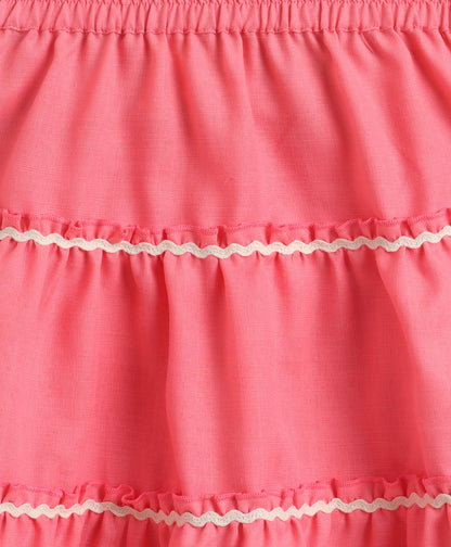 The Magic Wand Woven Sleeveless Ric Rac Waistcoat Top And Tiered Skirt Set - Peach