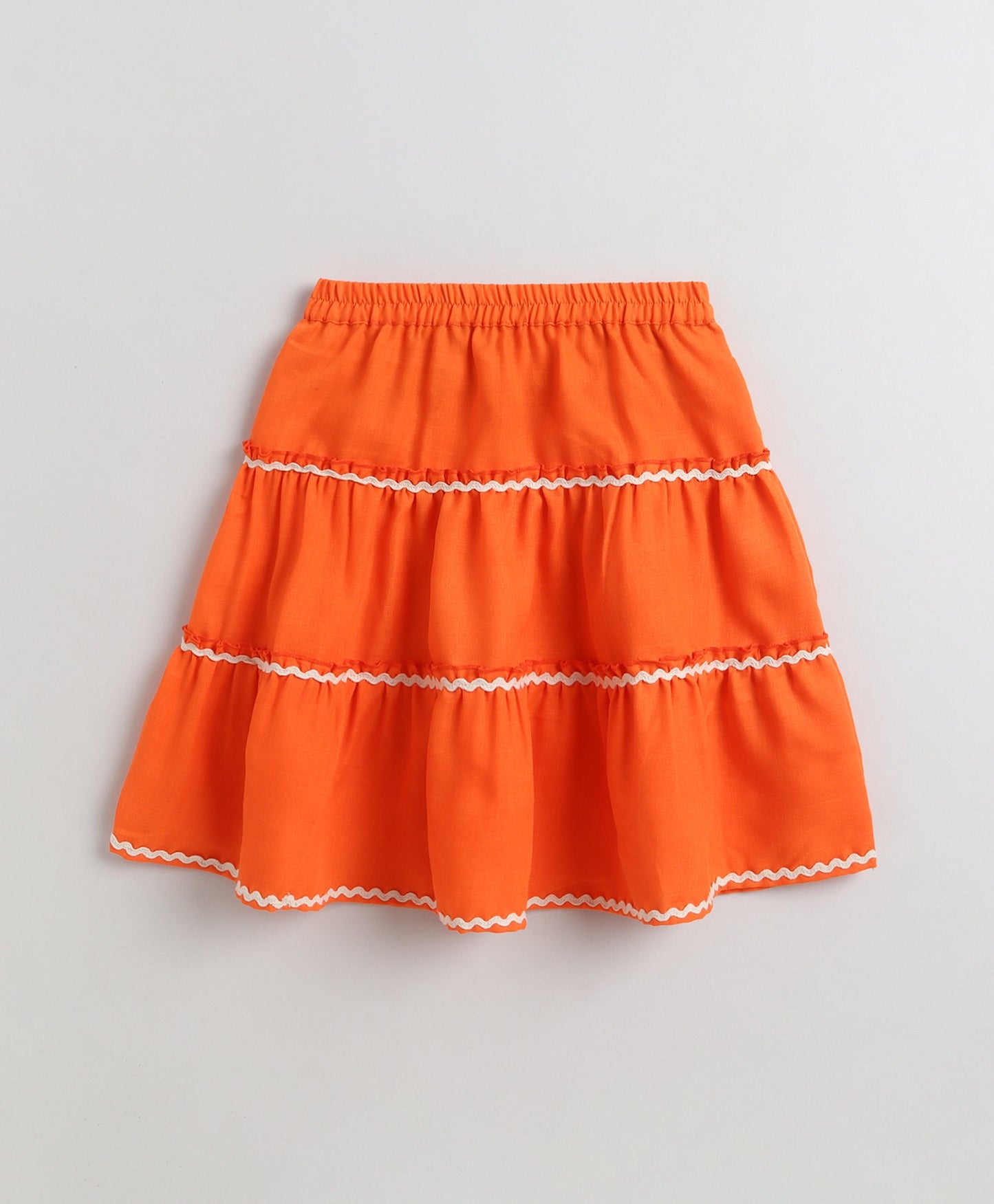 The Magic Wand Woven Sleeveless Ric Rac Waistcoat Top And Tiered Skirt Set - Orange