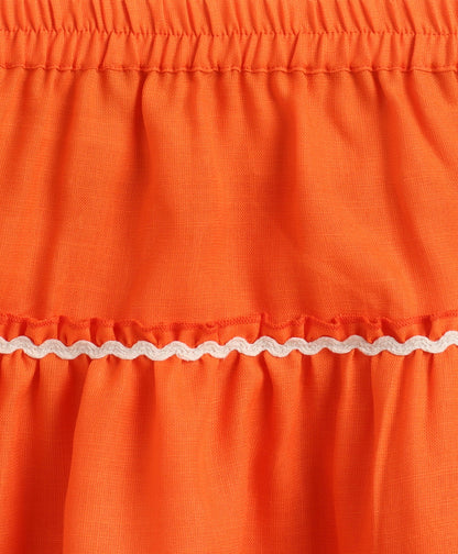 The Magic Wand Woven Sleeveless Ric Rac Waistcoat Top And Tiered Skirt Set - Orange