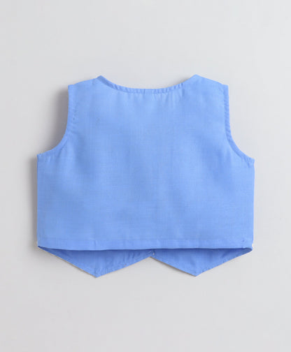 The Magic Wand Woven Sleeveless Ric Rac Waistcoat Top And Pants Set - Blue