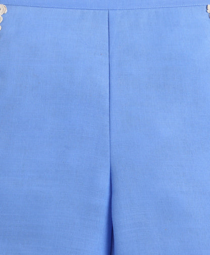 The Magic Wand Woven Sleeveless Ric Rac Waistcoat Top And Pants Set - Blue
