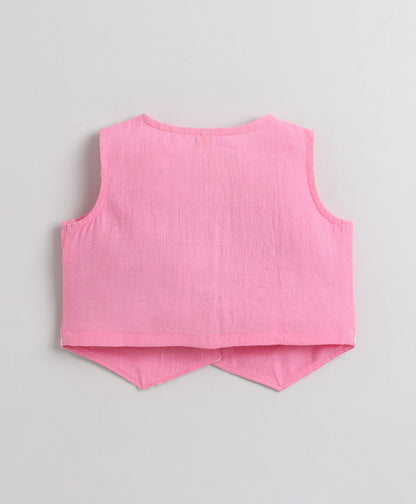 The Magic Wand Woven Sleeveless Ric Rac Waistcoat Top And Pants Set - Pink