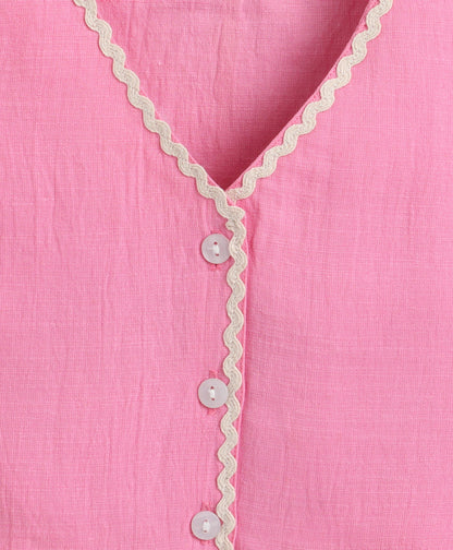 The Magic Wand Woven Sleeveless Ric Rac Waistcoat Top And Pants Set - Pink