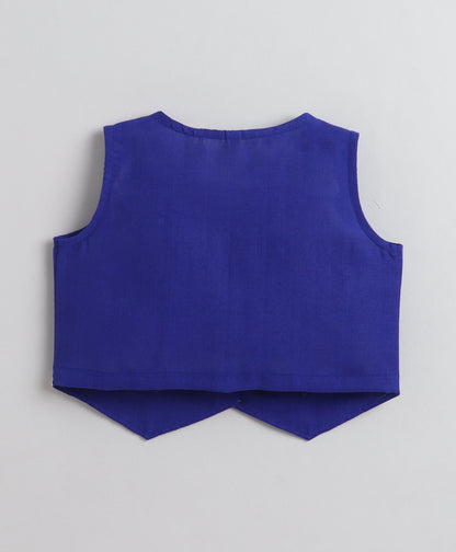 The Magic Wand Woven Sleeveless Ric Rac Waistcoat Top And Pants Set - Royal Blue