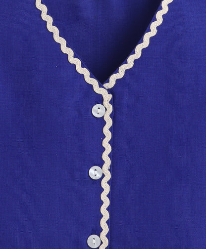 The Magic Wand Woven Sleeveless Ric Rac Waistcoat Top And Pants Set - Royal Blue