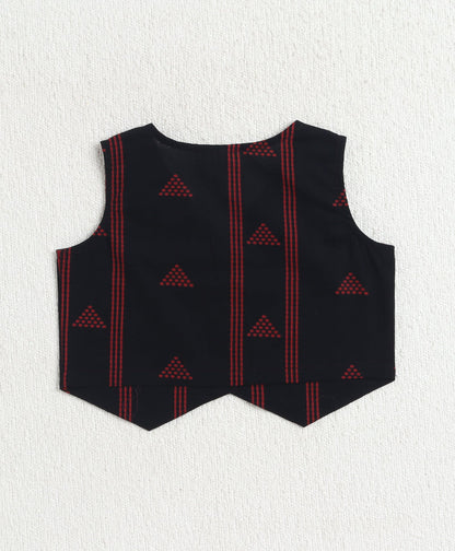 The Magic Wand Cotton Woven Sleeveless Abstract Printed Waistcoat Top And Pants Set - Black