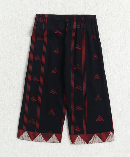The Magic Wand Cotton Woven Sleeveless Abstract Printed Waistcoat Top And Pants Set - Black