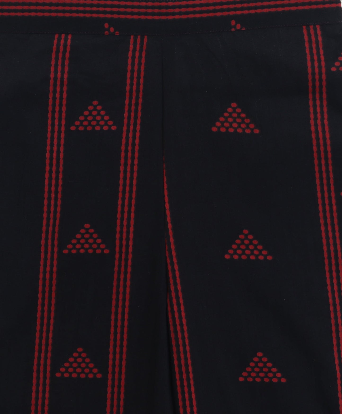 The Magic Wand Cotton Woven Sleeveless Abstract Printed Waistcoat Top And Pants Set - Black