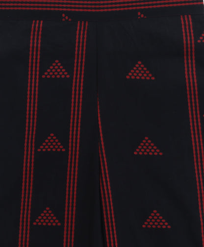 The Magic Wand Cotton Woven Sleeveless Abstract Printed Waistcoat Top And Pants Set - Black