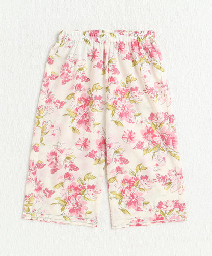 The Magic Wand Cotton Woven Gota Laced Floral Printed Top With Pants Set - White
