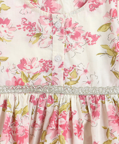 The Magic Wand Cotton Woven Gota Laced Floral Printed Top With Pants Set - White