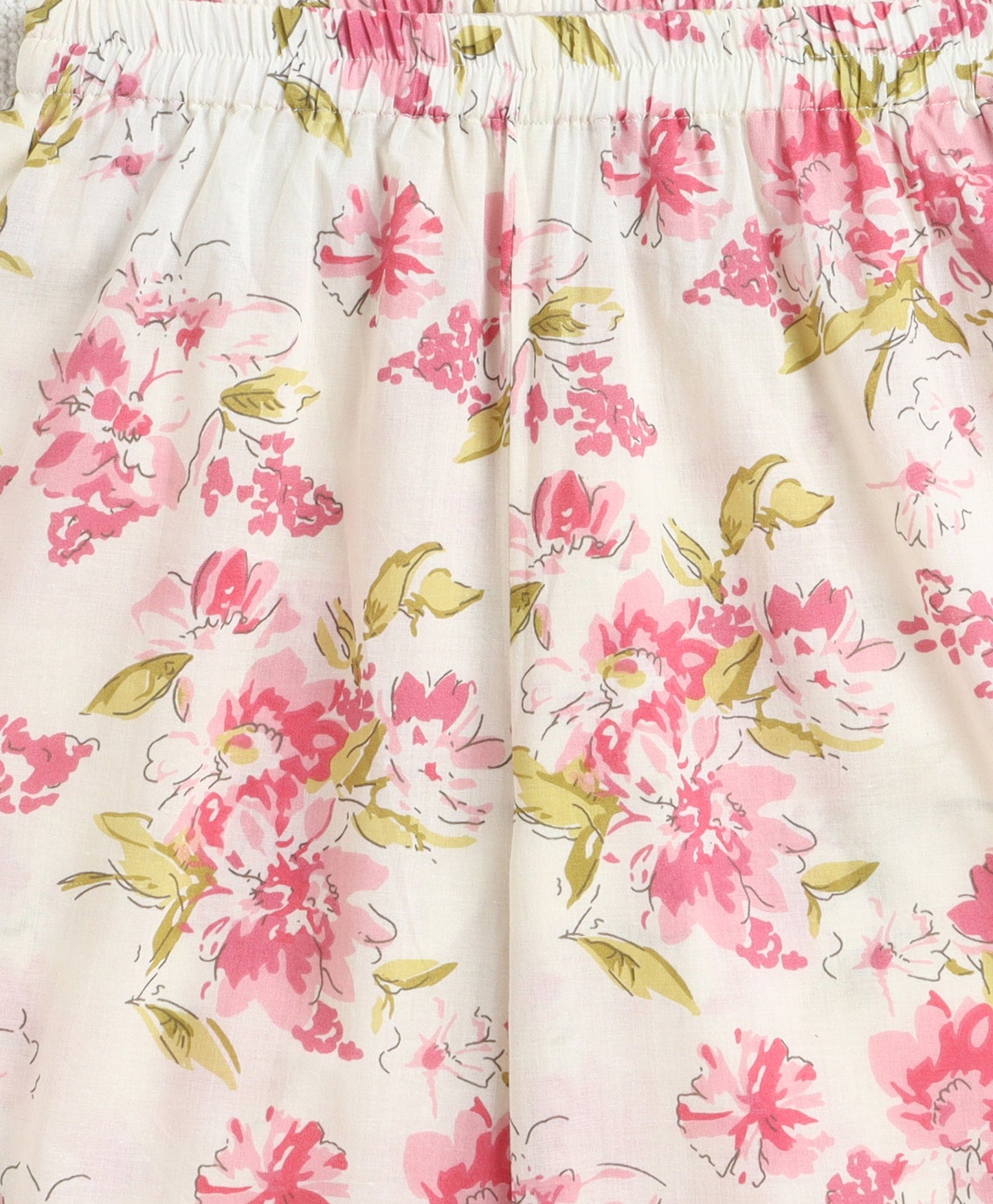 The Magic Wand Cotton Woven Gota Laced Floral Printed Top With Pants Set - White