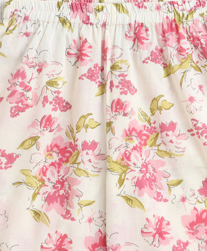 The Magic Wand Cotton Woven Gota Laced Floral Printed Top With Pants Set - White