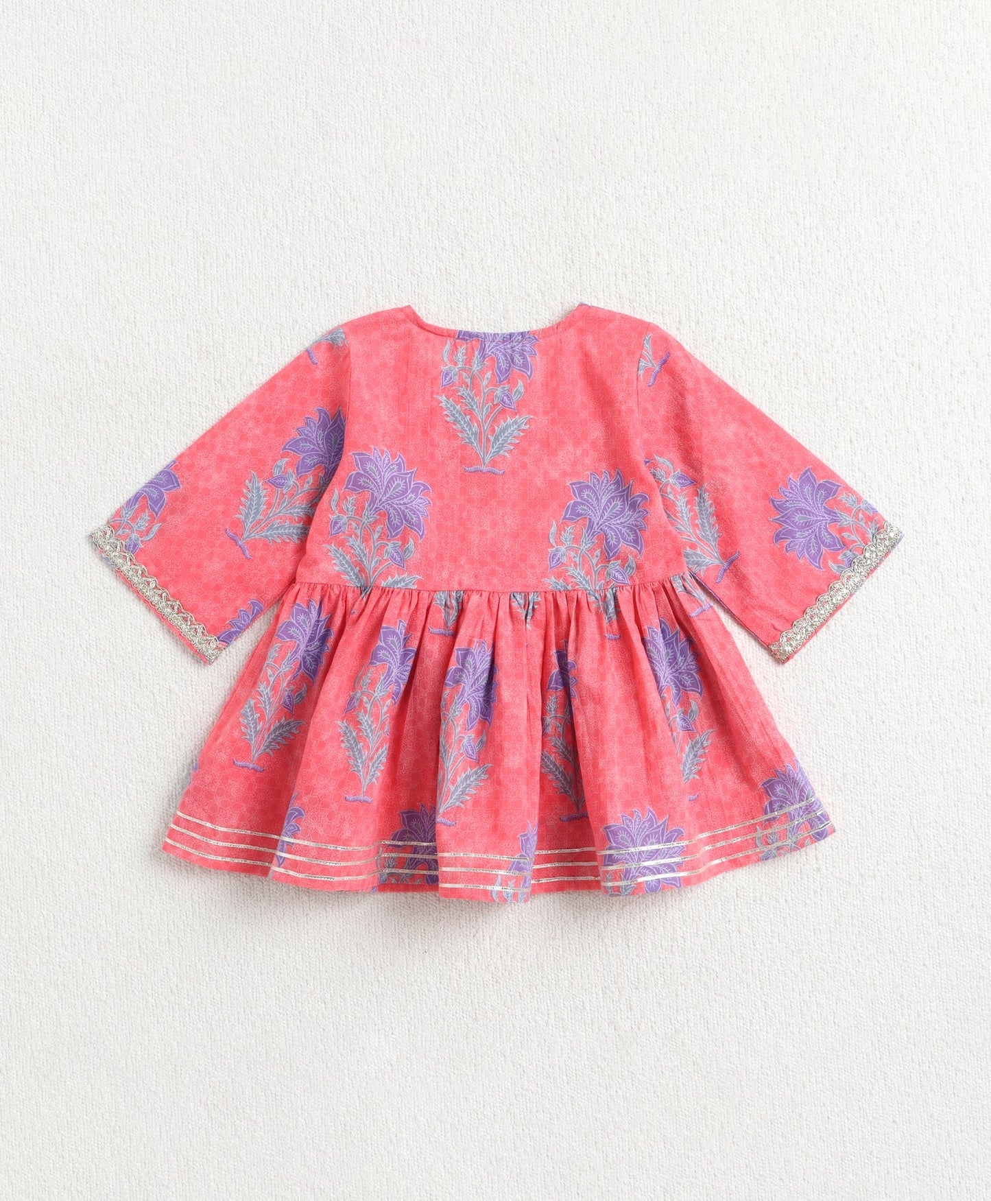 The Magic Wand Cotton Woven Gota Laced Printed Top With Pants Set - Pink