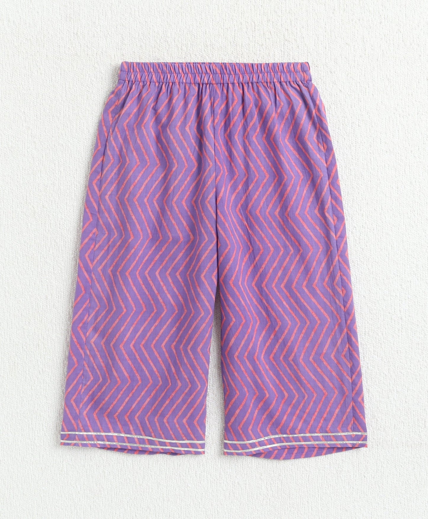 The Magic Wand Cotton Woven Gota Laced Printed Top With Pants Set - Pink