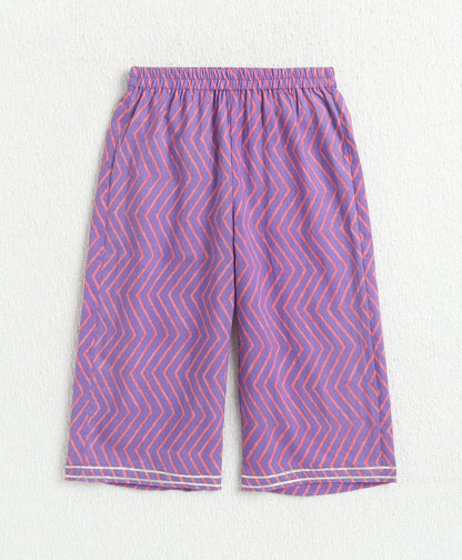 The Magic Wand Cotton Woven Gota Laced Printed Top With Pants Set - Pink