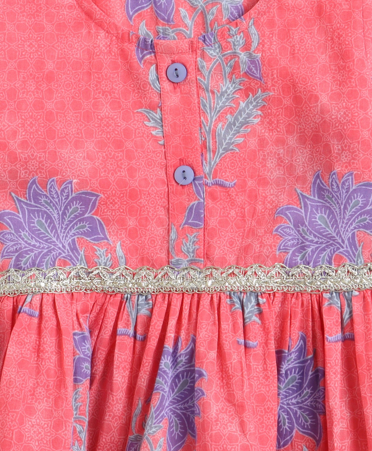 The Magic Wand Cotton Woven Gota Laced Printed Top With Pants Set - Pink