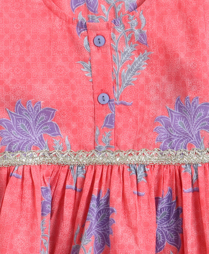 The Magic Wand Cotton Woven Gota Laced Printed Top With Pants Set - Pink