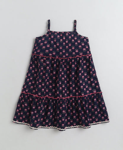 The Magic Wand Cotton Woven Stappy Ric Rac Floral Tiered Dress - Purple