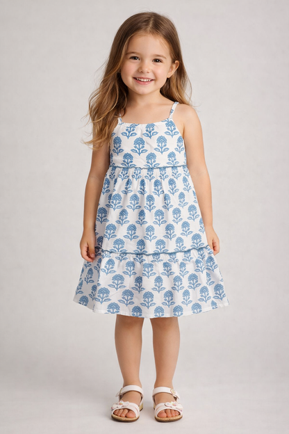 The Magic Wand Cotton Woven Stappy Printed Tiered Dress - White