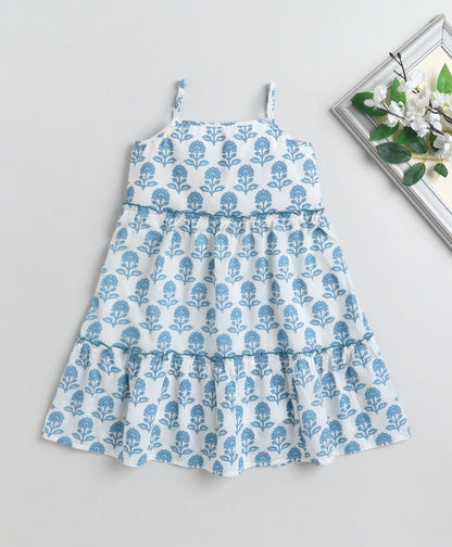 The Magic Wand Cotton Woven Stappy Printed Tiered Dress - White