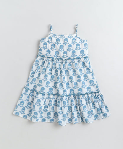 The Magic Wand Cotton Woven Stappy Printed Tiered Dress - White