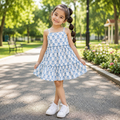 The Magic Wand Cotton Woven Stappy Printed Tiered Dress - White