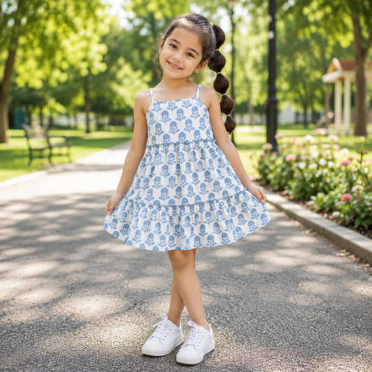 The Magic Wand Cotton Woven Stappy Printed Tiered Dress - White