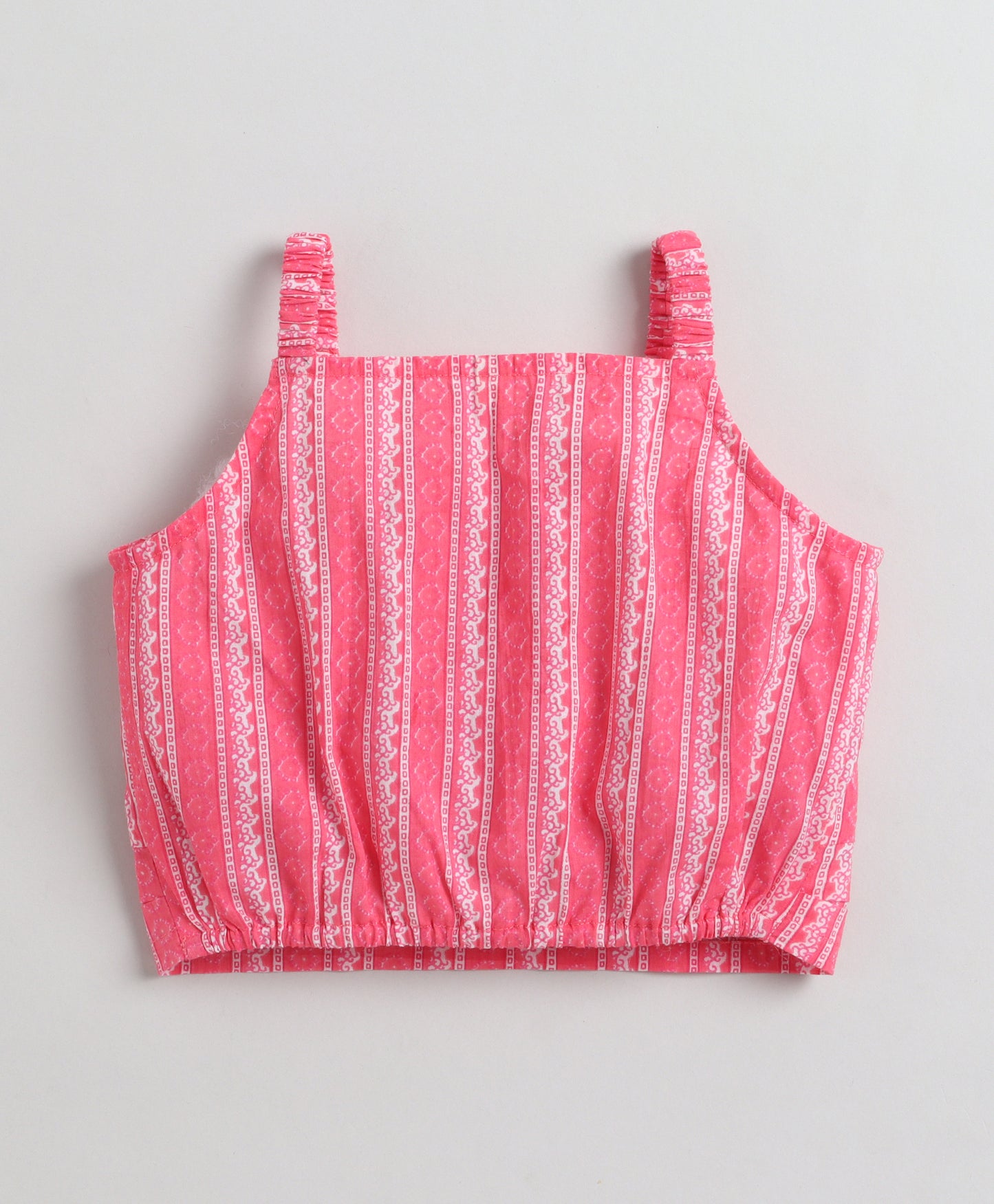 The Magic Wand Cambric Cotton Strappy Butti Stripe Printed Top And Skirt Set - Pink