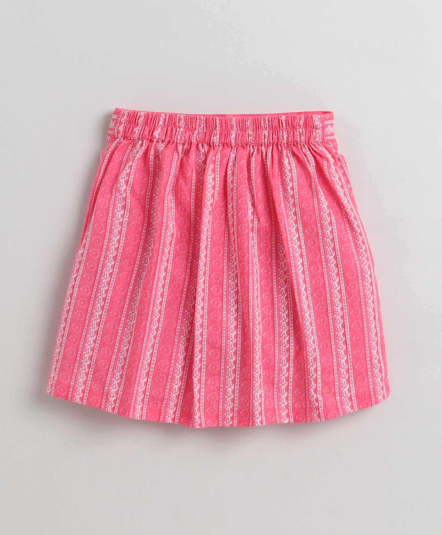 The Magic Wand Cambric Cotton Strappy Butti Stripe Printed Top And Skirt Set - Pink
