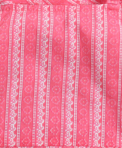 The Magic Wand Cambric Cotton Strappy Butti Stripe Printed Top And Skirt Set - Pink