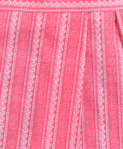 The Magic Wand Cambric Cotton Strappy Butti Stripe Printed Top And Skirt Set - Pink