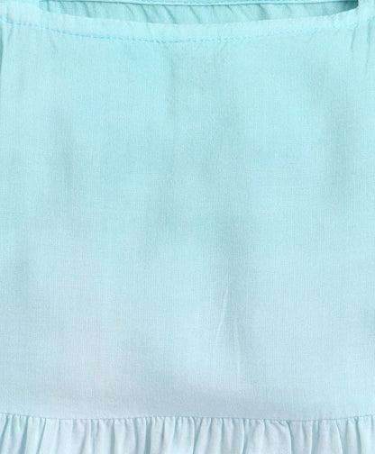 The Magic Wand Rayon Ruffle Sleeves Tie & Dye Tiered Dress - Blue