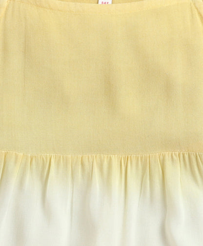 The Magic Wand Rayon Ruffle Sleeves Tie & Dye Tiered Dress - Yellow