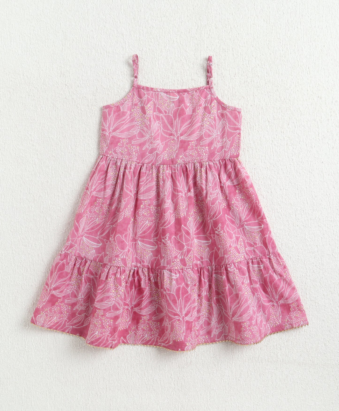 The Magic Wand Cambric Cotton Sleeveless Floral Printed Tiered Dress With Waistcoat Jacket- Pink