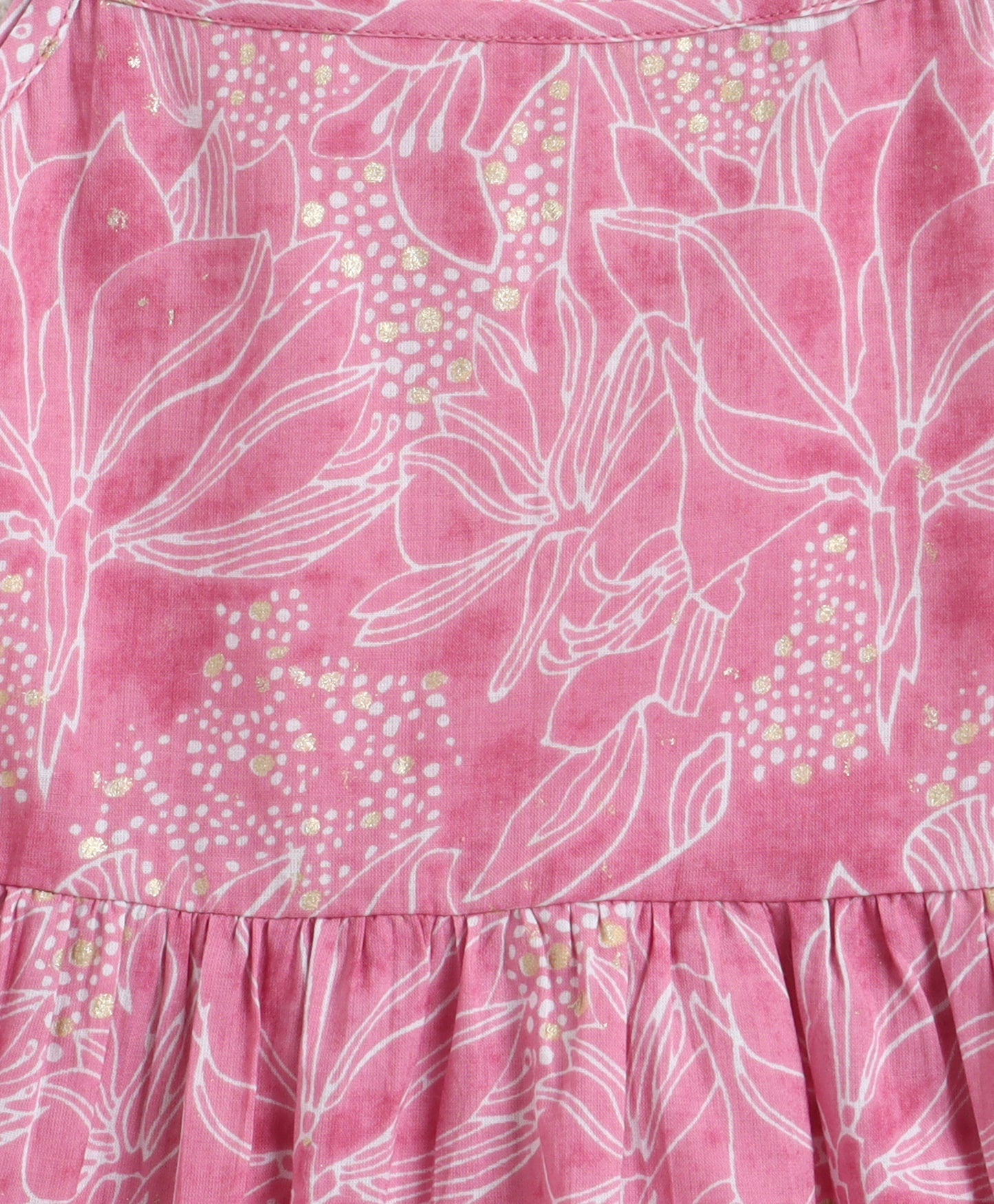 The Magic Wand Cambric Cotton Sleeveless Floral Printed Tiered Dress With Waistcoat Jacket- Pink