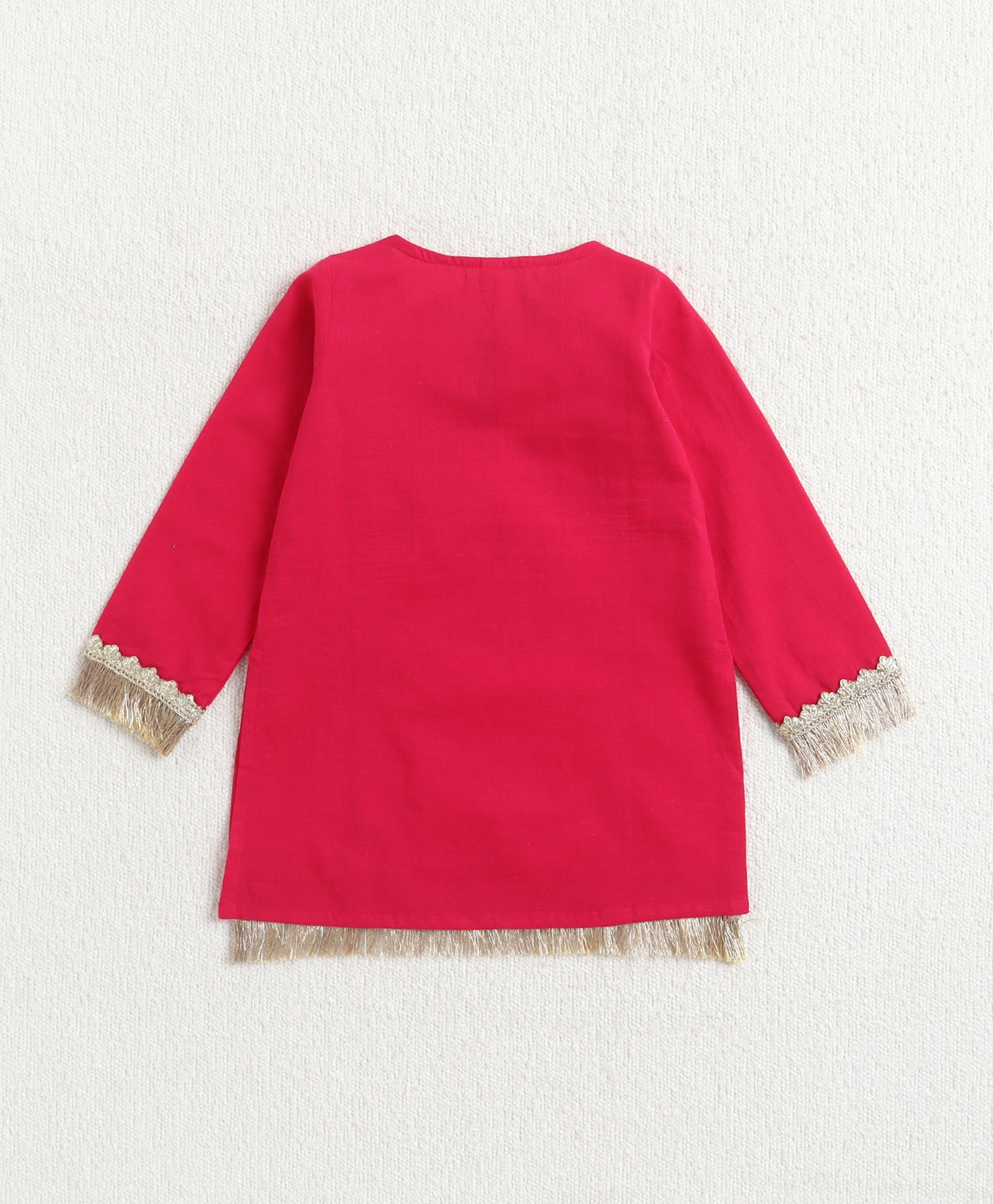 The Magic WandCambric Cotton Three Fourth Sleeves Laced Kurti And Sharara Set With Dupatta -  Fuchsia