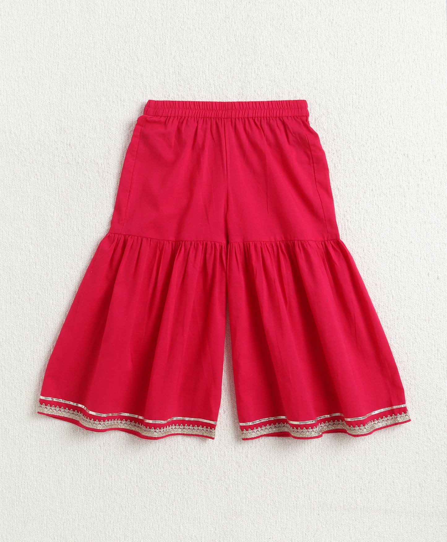 The Magic WandCambric Cotton Three Fourth Sleeves Laced Kurti And Sharara Set With Dupatta -  Fuchsia