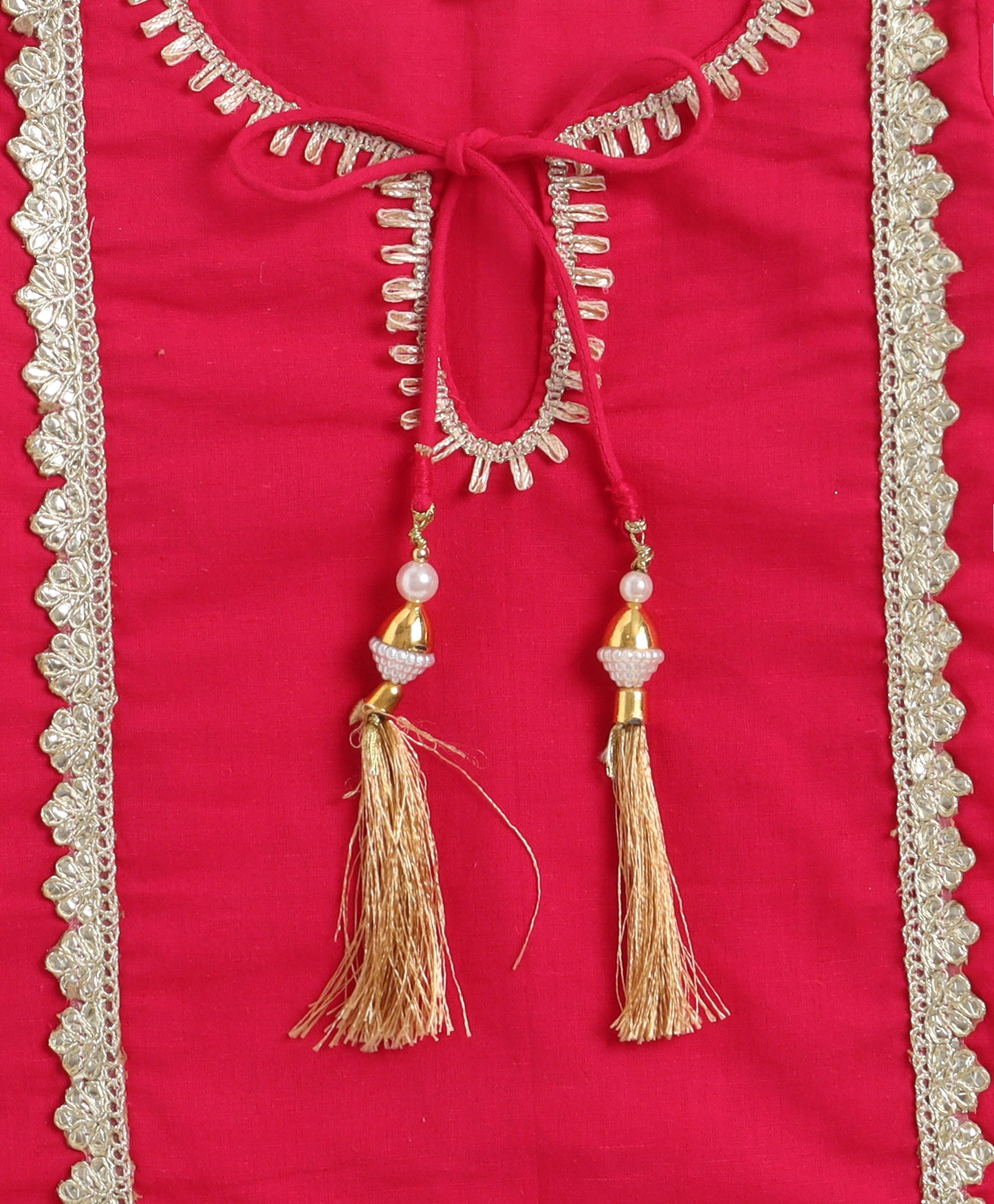 The Magic WandCambric Cotton Three Fourth Sleeves Laced Kurti And Sharara Set With Dupatta -  Fuchsia