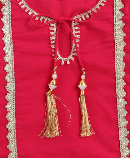 The Magic WandCambric Cotton Three Fourth Sleeves Laced Kurti And Sharara Set With Dupatta -  Fuchsia