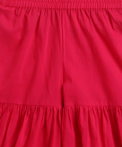 The Magic WandCambric Cotton Three Fourth Sleeves Laced Kurti And Sharara Set With Dupatta -  Fuchsia