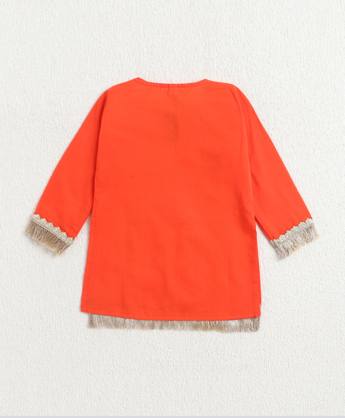 The Magic Wand Cambric Cotton Three Fourth Sleeves Laced Kurti And Sharara Set With Dupatta -  Orange