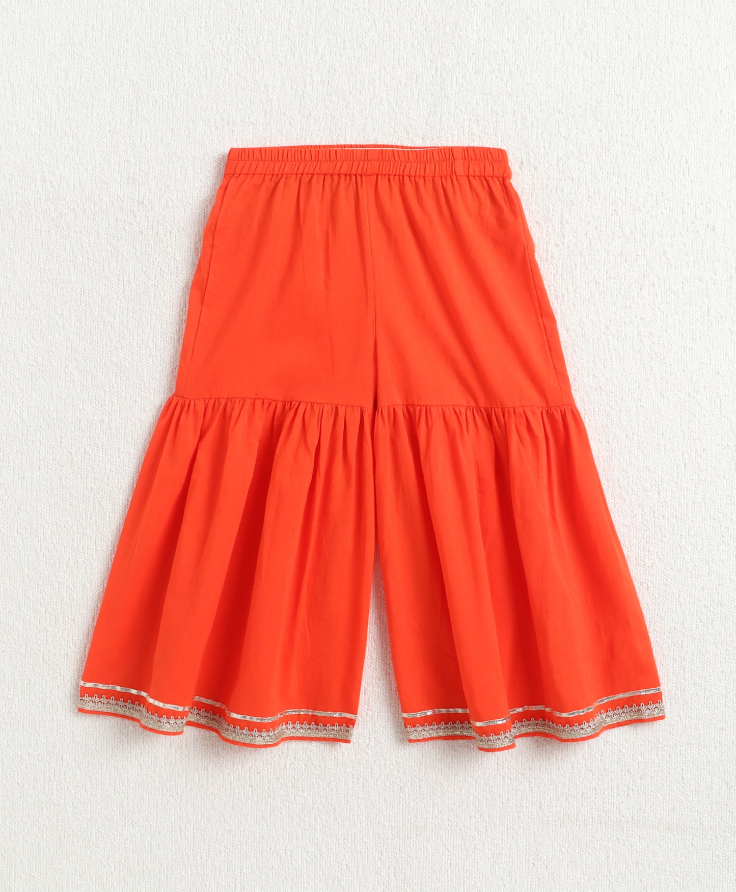 The Magic Wand Cambric Cotton Three Fourth Sleeves Laced Kurti And Sharara Set With Dupatta -  Orange