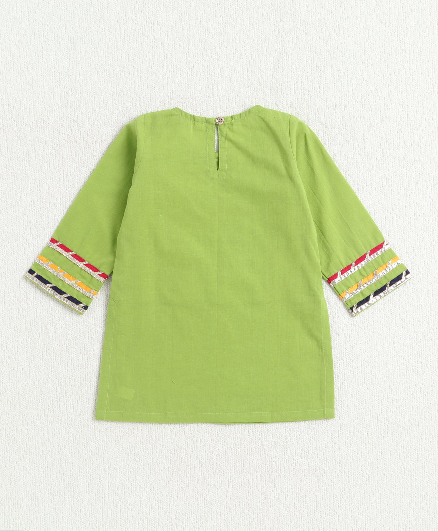 The Magic Wand Cambric Cotton Three Fourth Multicolor Laced Kurti And Sharara Set With Dupatta -  Green