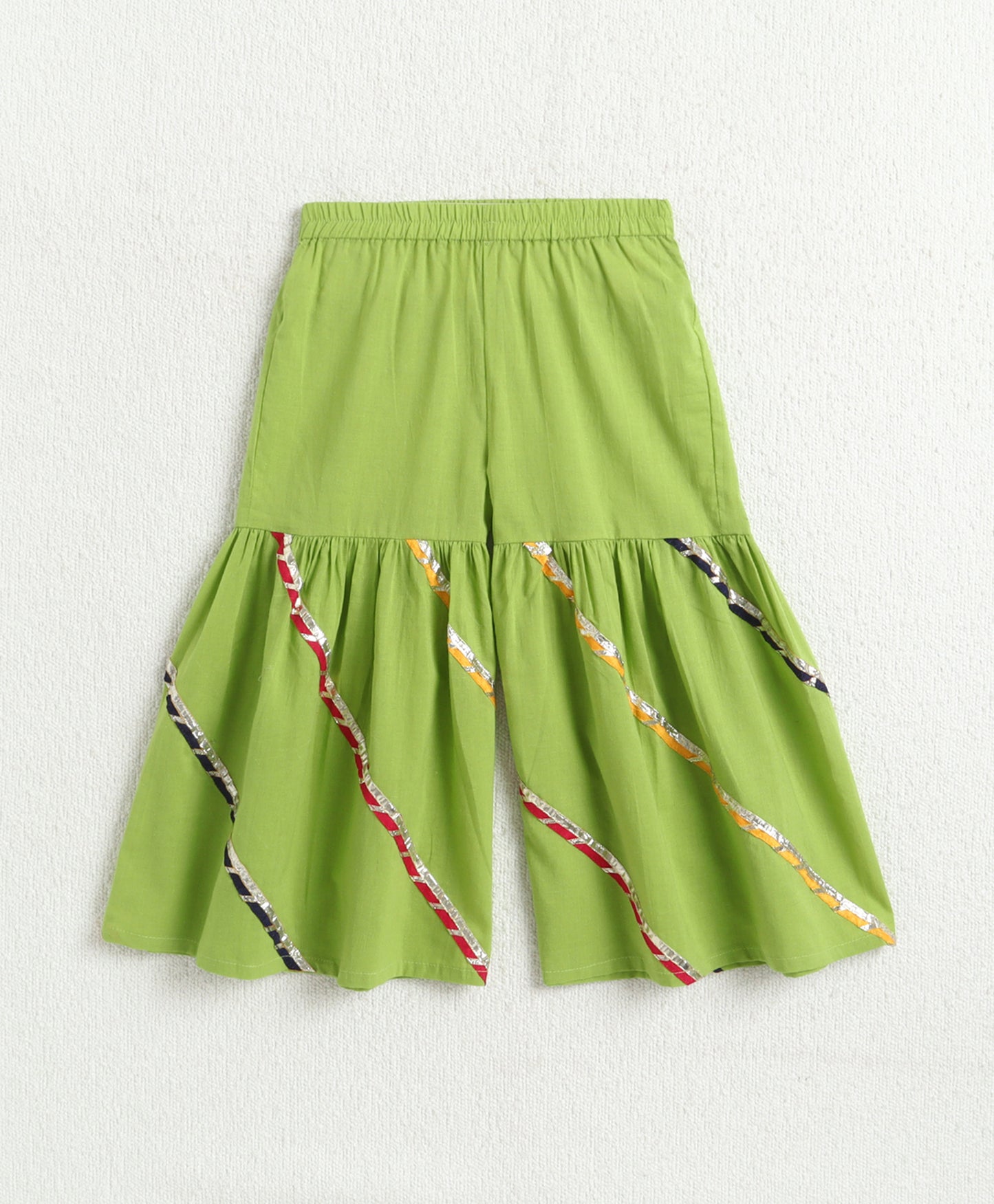 The Magic Wand Cambric Cotton Three Fourth Multicolor Laced Kurti And Sharara Set With Dupatta -  Green