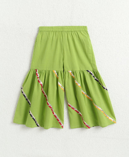 The Magic Wand Cambric Cotton Three Fourth Multicolor Laced Kurti And Sharara Set With Dupatta -  Green