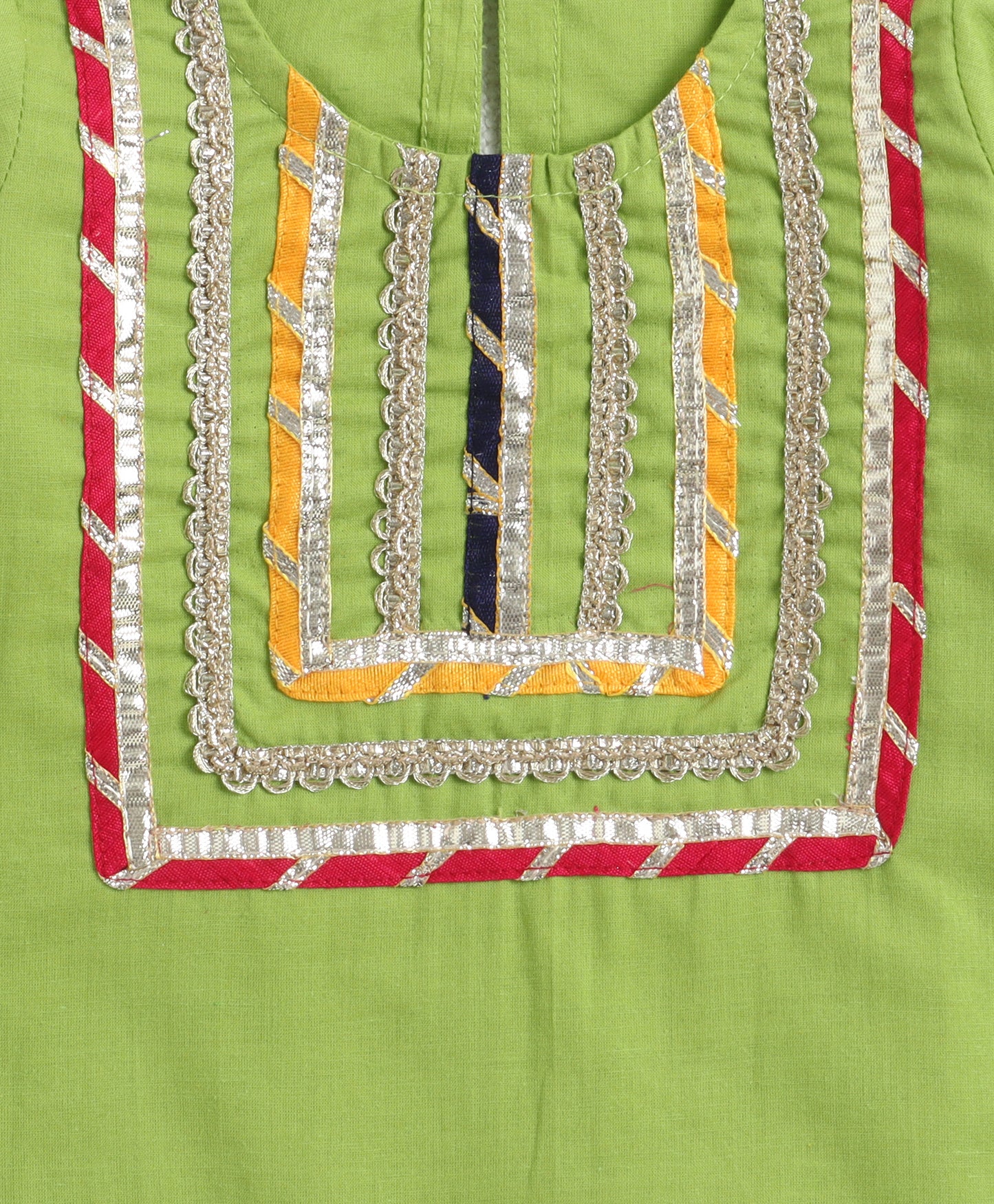 The Magic Wand Cambric Cotton Three Fourth Multicolor Laced Kurti And Sharara Set With Dupatta -  Green