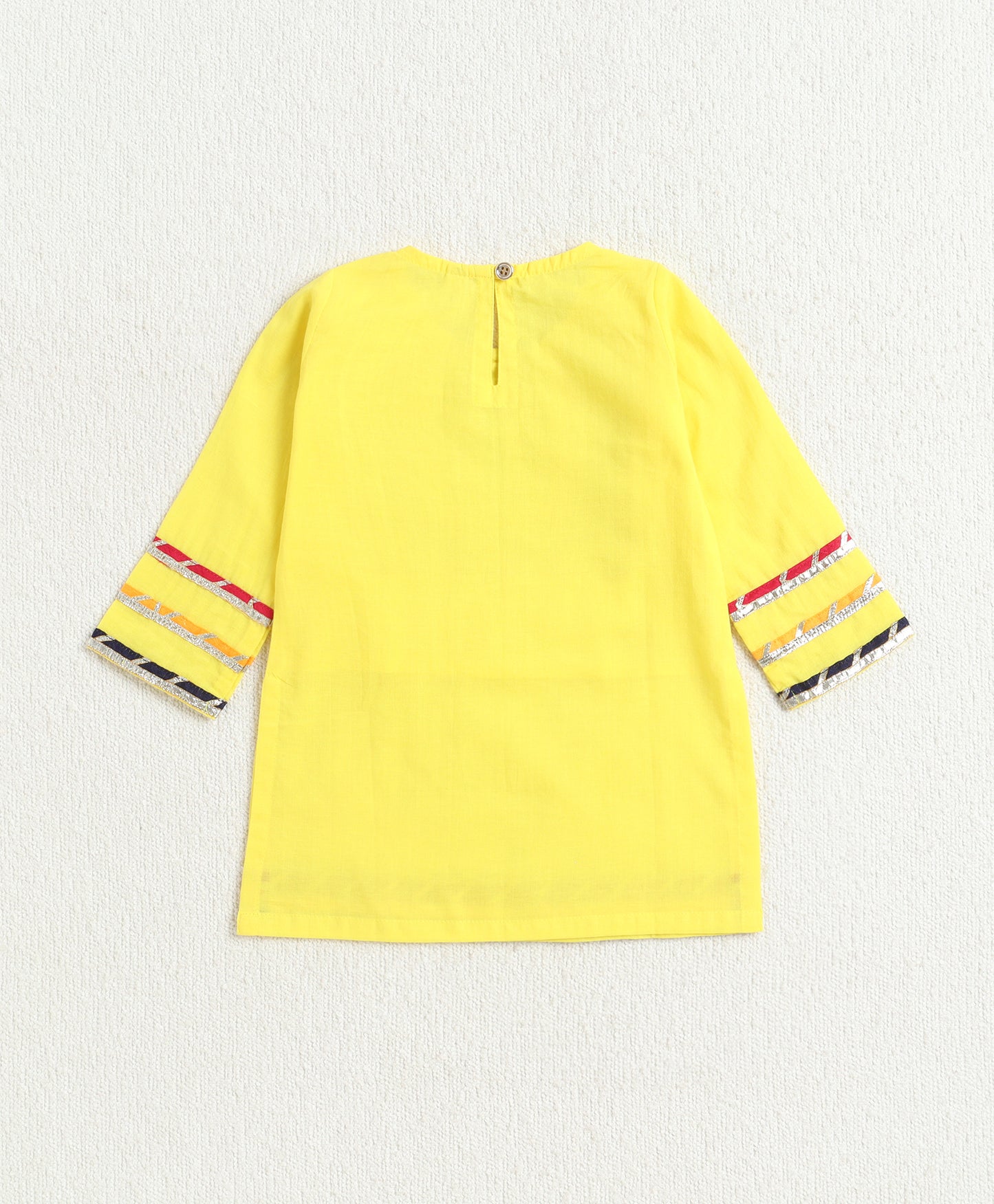 The Magic Wand Cambric Cotton Three Fourth Multicolor Laced Kurti And Sharara Set With Dupatta -  Yellow